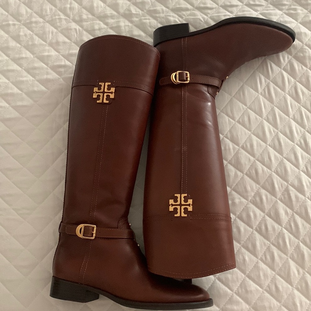 TORY BURCH Leather Trim Embellishment Riding Boots